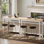 Console d'entr�e, table de bar pour 2 personnes, bois d'h�v�a, 108�48�91cm, blanc + naturel