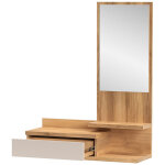 Console meuble d'entr�e avec 1 tiroir et miroir coloris beige / ch�ne mauvella - longueur 81 x hauteur ...