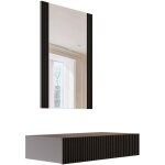 Console premolo, entrée suspendue avec miroir, design moderne effet roseau, 80x42 h97 cm, noir Console premolo, entrée suspendue avec miroir, design moderne effet roseau, 80x42 h97 cm, noir