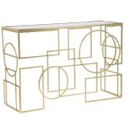 Console rectangulaire dor�e avec plateau miroir, design g�om�trique 120x41x81 cm