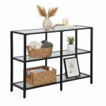 Console relaxdays, h x l x p : 73 x 100 x 30 cm, m�tal, verre, console �troite pour entr�e, table d'entr�e ...
