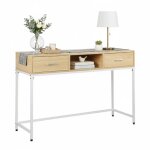 Console relaxdays hxlxp 80x120x40 cm, 2 tiroirs, entr�e & salon, design scandinave, m�tal / mdf, blanc ...