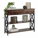 Console relaxdays, style industriel, h x l x p : 80 x 100 x 30 cm, m�tal, console �troite avec tiroir, ...