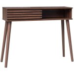 Console scandinave effet bois noyer avec 1 porte coulissante rainure 2 niches de rangement