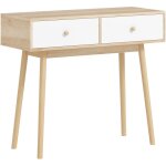 Console style nordique - 2 tiroirs coulissants - dim. 86 x 35 x 75 cm - effet bois clair blanc