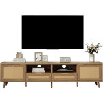 Console tv, 2003749cm, meuble tv avec design en rotin v�ritable, meuble tv avec pieds en bois massif, ...