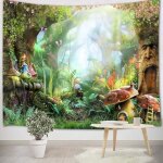 Conte de f�es for�t tapisserie murale pour chambre d'enfants, nature paysage tenture murale champignon ...