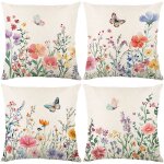 Lot de 4 taies d'oreiller d'extrieur, housses de coussin colores  fleurs et papillons, style bohme, ...