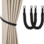 Attaches de rideaux, 2 noirs attaches de rideaux tiss�es � la main, attaches de corde de rideau tricot�es, ...