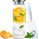 Pichet en verre, pichet en verre de 1, 5 litre avec couvercle, bouteilles et pichets en verre, pichet ...