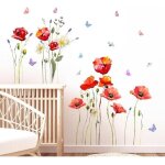 Coquelicots rouges stickers muraux, papillon floral aquarelle stickers mural, auto - adh�sives et amovibles ...