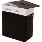 Hhg - jamais utilis] corbeille  linge 153, bambou, 2 compartiments, 63x55x34cm, 100l, noir
