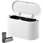 Corbeille de table couvercle bouton poussoir design compact plastique salle de bain ou bureau 22 x 11 ...