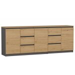 Hucoco - costi - buffet long 3 portes + 6 tiroirs - 200x40x75 cm - meuble de rangemnt salon salle  manger ...