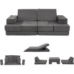 Costway 12pcs canap� modulable enfant 2 places en velours su�d�, fauteuil enfant convertible avec housses ...