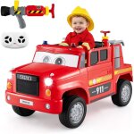 Costway 12v camion de pompier �lectrique enfant avec pistolet � eau & t�l�commande, voiture �lectrique ...