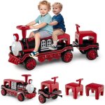 Costway 12v train porteur �lectrique enfant 3 places avec 2 si�ges amovibles, 1 locomotive & 1 wagon, ...