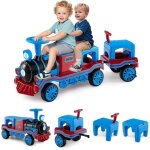 Costway 12v train porteur �lectrique enfant 3 places avec 2 si�ges amovibles, 1 locomotive & 1 wagon, ...