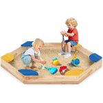 Costway 2 en 1 bac � sable pour enfants 126 x 126 x 14 cm avec 4 si�ges int�gr�s, bac � sable en bois ...