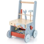 Costway 2 en 1 chariot de marche bb en bois avec horloge & 3 blocs & 10 accessoires, marcheur d'apprentissag ...