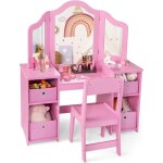 Costway - 2 en 1 coiffeuse et chaise enfants avec miroir amovible  trois volets, table de maquillage ...