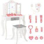Costway - 2 en 1 coiffeuse enfants avec tabouret & miroir dtachable  3 volets, table de maquillage ...