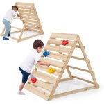 Costway - 2 en 1 triangle d'escalade montessori enfant avec rochers colors, chelle d'escalade triangulaire ...