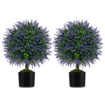 Costway - lot de 2 boules de lavandes artificielles de 58 cm avec pot en ciment, arbuste artificiel pour ... Costway - lot de 2 boules de lavandes artificielles de 58 cm avec pot en ciment, arbuste artificiel pour ...