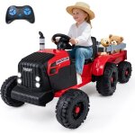 Costway 24v tracteur �lectrique enfant avec remorque amovible & t�l�commande, voiture �lectrique enfants ...