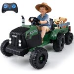 Costway 24v tracteur �lectrique enfant avec remorque amovible & t�l�commande, voiture �lectrique enfants ...