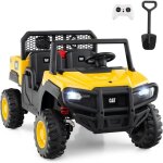Costway 24v voiture �lectrique enfants caterpillar avec benne basculante, buggy �lectrique enfant 2 places ...