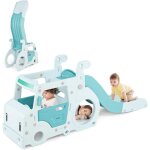 Costway - 3 en 1 toboggan enfant pliable en forme bus avec volant simul� & levier de commande, aire de ...