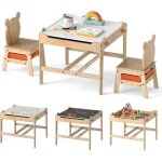 Costway 4 en 1 table enfant avec 2 chaises, tableau blanc & tableau noir r�versible, table de jeux enfant ...
