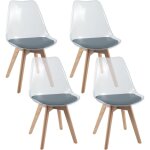 Costway lot de 4 chaises de salle � manger scandinave, chaise cuisine transparente, pieds inclin�s en ...