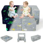 Costway - 5 en 1 canap enfants lumineux (brillant dans le noir) avec 2 poufs & motif de vaisseau spatial, ...