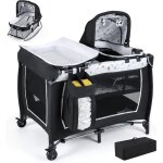 Costway 5 en 1 lit parapluie b�b� avec matelas & table � langer, lit b�b� evolutif avec bo�te � musique ...