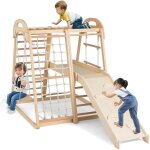 Costway 8 en 1 aire de jeux d'escalade int�rieure en bois avec toboggan & balan�oire, triangle d'escalade ...