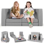 Costway - 8pcs canap� modulaire pour enfants en tissu daim, canap� enfant convertible 2 places avec housses ...