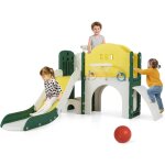 Costway 9 en 1 toboggan enfant en hdpe avec panier de basket et t�lescope, aire de jeux int�rieure avec ...