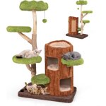 Costway - arbre a chat design 141 cm, arbre a chat en bois, tour chat griffoir, 5 plateformes, poteaux ...