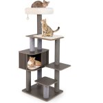Costway - arbre � chat multi - niveaux haut 151cm, perchoir coussin�, niche style cl�ture moderne, mobilier ...
