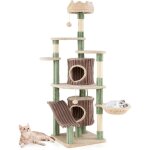 Costway arbre � chat xxl 163 cm, panier rotatif, 2 condos, 4 poteaux � griffer en sisal, 7 plateformes, ...