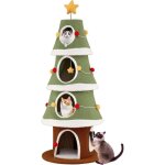 Costway arbre � chat xxl de no�l 154 cm, 4 condos, planche � griffer en sisal, arbre a chat design, tissu ...