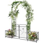 Costway - arche de jardin de 220 cm avec 2 bacs jardinire et treillis, pergola extrieur pour plantes ...