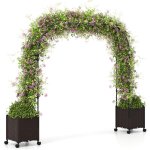 Costway - arche de jardin 288 cm avec 2 bo�tes de plantation pour plantes grimpantes avec arrosage automatique ...