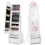 Costway - armoire � bijoux enfant avec miroir & bac en tissu, organisateur � bijoux en motif licorne ...