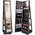 Costway - armoire  bijoux pivotante  360 degrs, organisateur de bijoux sur pieds, avec grand miroir ...