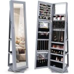 Costway armoire � bijoux pivotante � 360 degr�s, organisateur de bijoux sur pieds, avec grand miroir ...