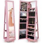 Costway armoire � bijoux pivotante � 360 degr�s, organisateur de bijoux sur pieds, avec grand miroir ...