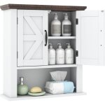 Costway armoire murale salle de bain, meuble wc suspendu avec 2 portes, �tag�re r�glable, compartiment ...